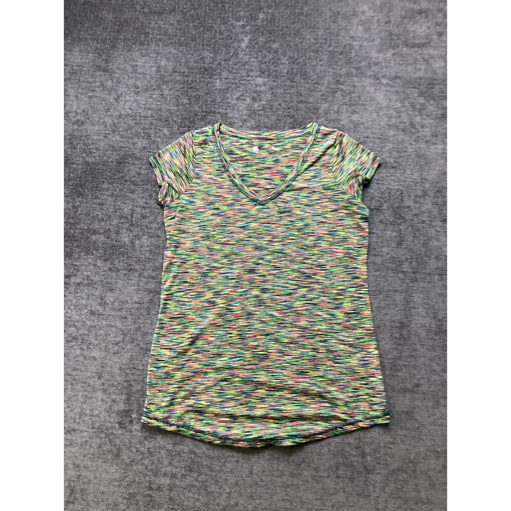 Xersion T Shirts Womens XS Multicolor Space Dye Curved Hem Colorful V Neck